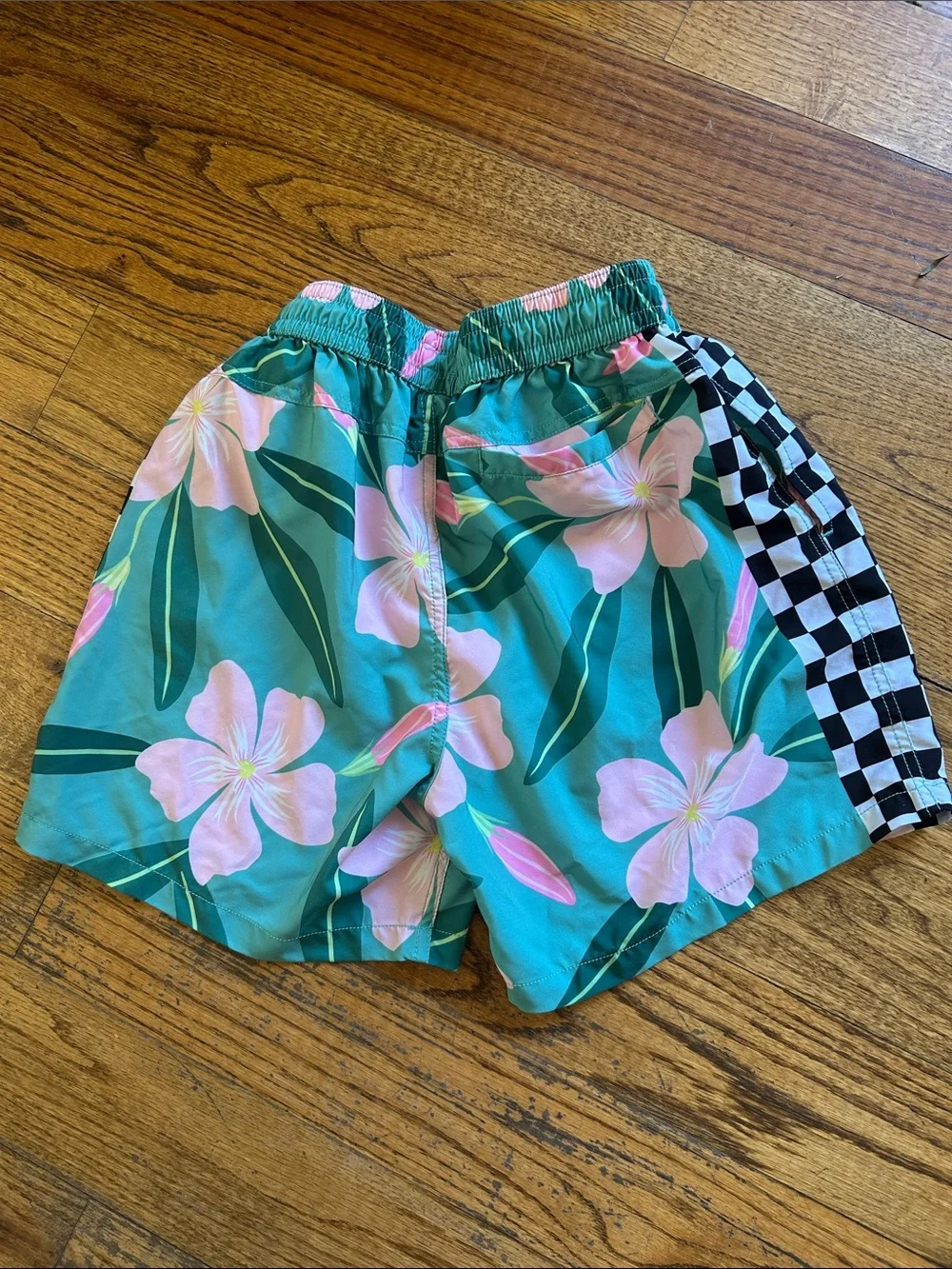 Duvin Men’s Floral Green Swim Shorts with Checkerboard Side Panels